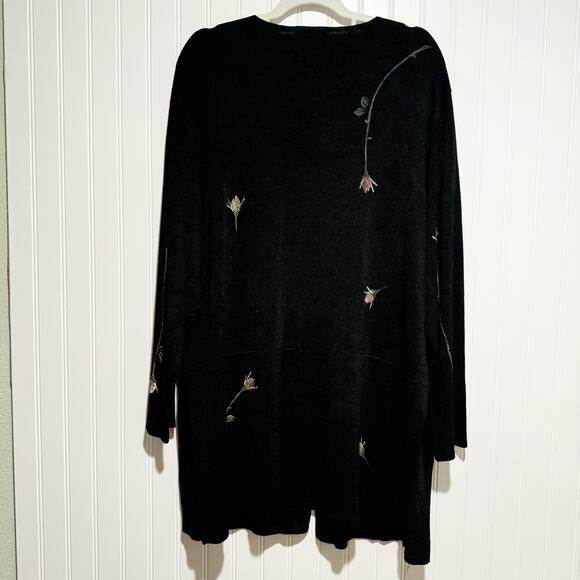 Bread Staley Gretzinger Black Slinky Cardigan Roses Art To Wear Lagenlook XL - Picture 8 of 8